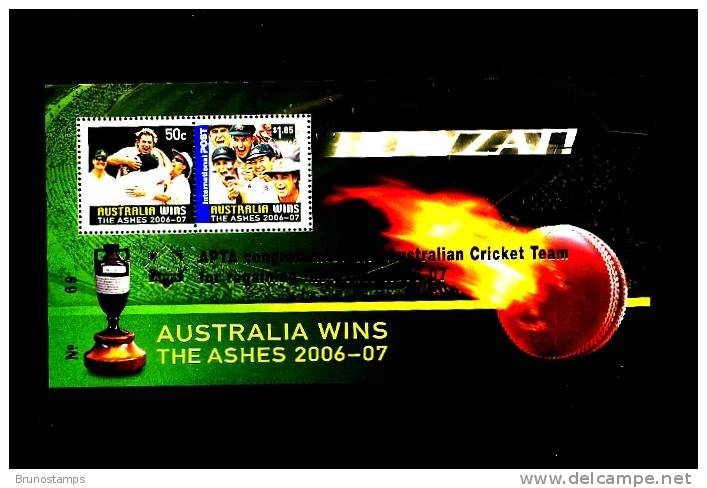 AUSTRALIA - 2007 AUSTRALIA WINS THE ASHES MS OVERPRINTED APTA CONGRATULATES MINT NH - Blocks & Kleinbögen