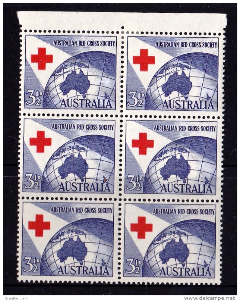 Australia 1954 Red Cross Society 31/2d Block Of 6 - 4 MNH, 2MH - Mint Stamps