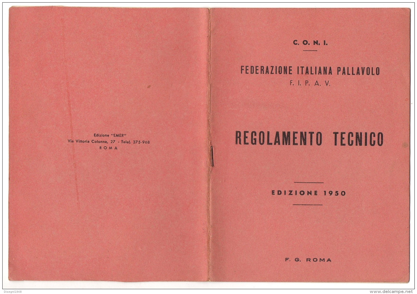 05389 "C.O.N.I. - F.I.P.A.V. - FEDERAZIONE ITALIANA PALLAVOLO - REGOLAMENTO TECNICO - EDIZIONE 1950" ORIGINALE - Sport