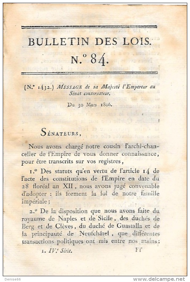 1806 - ANNEXION De L´ITALIE - Etats Vénitiens - Mal BERTHIER  - CODE NAPOLÉON - - Historical Documents