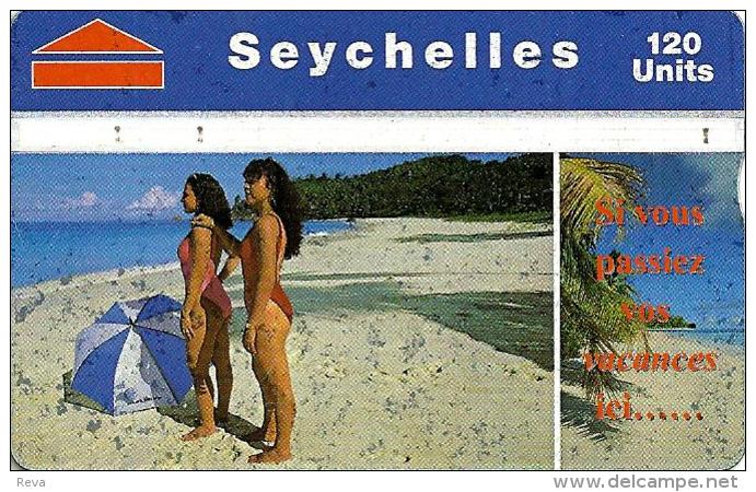 SEYCHELLES 120 U WOMAN ON BEACH PALM TREE L & G  CODE 708A SEY-41 READ DESCRIPTION !! - Seychelles
