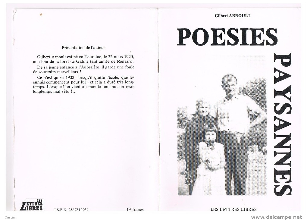 POESIES PAYSANNES. GILBERT ARNOULT. Livret De Poèmes. - Autres & Non Classés