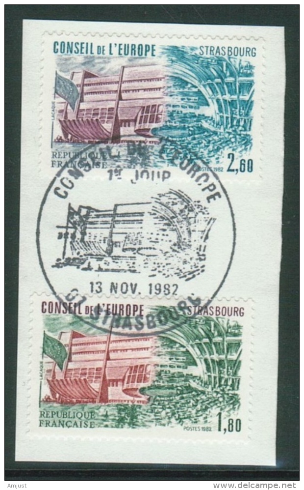 France // Timbres De Service //Conseil De L´Europe //  Y&T 73-74  Timbres Sur Fragment Oblitérés - Cartas & Documentos