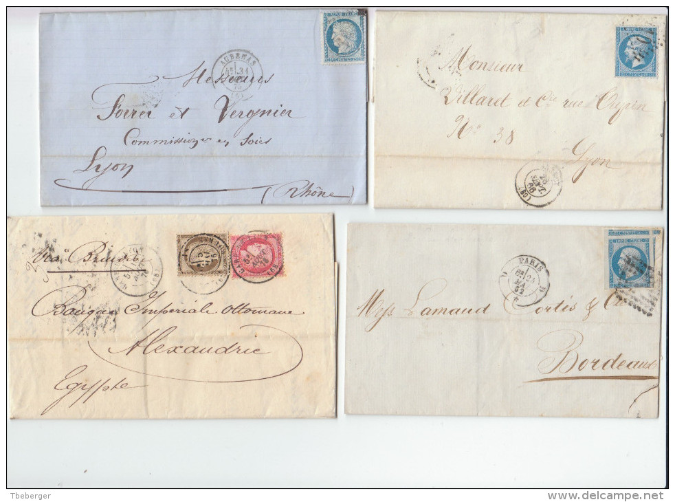 France Lot 30 Covers 1857 - 1876 Incl. Lyon Pour Alexandrie (timbre Detaché), Cardinal Lemoine, ASNA Commune (o229) - Collections