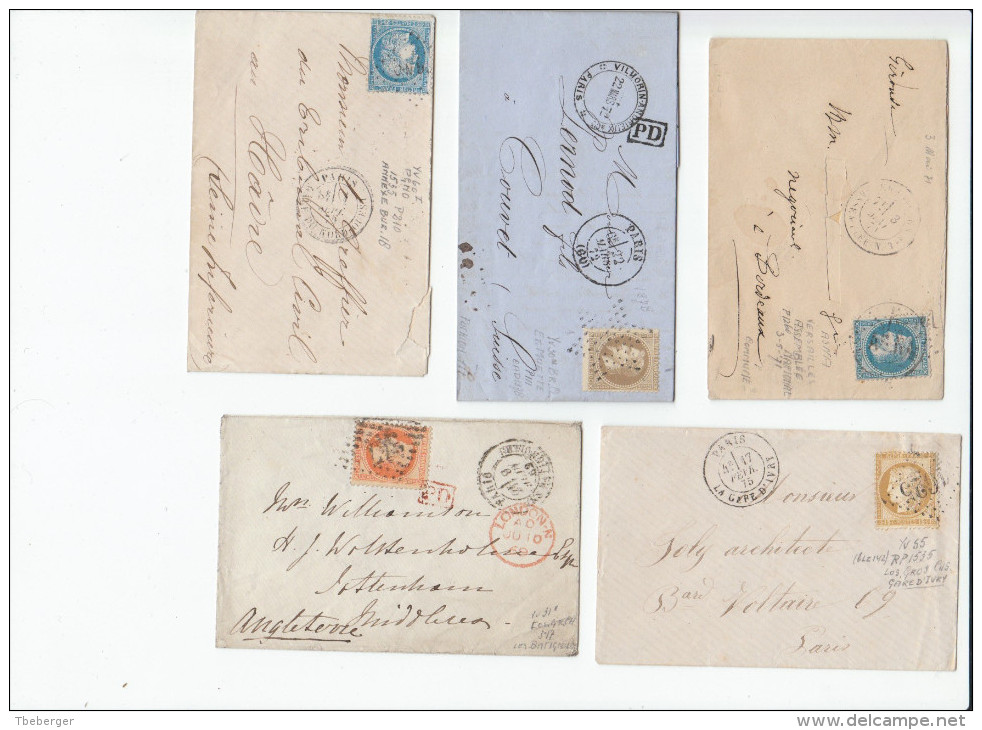 France Lot 30 Covers 1857 - 1876 Incl. Lyon Pour Alexandrie (timbre Detaché), Cardinal Lemoine, ASNA Commune (o229) - Collections