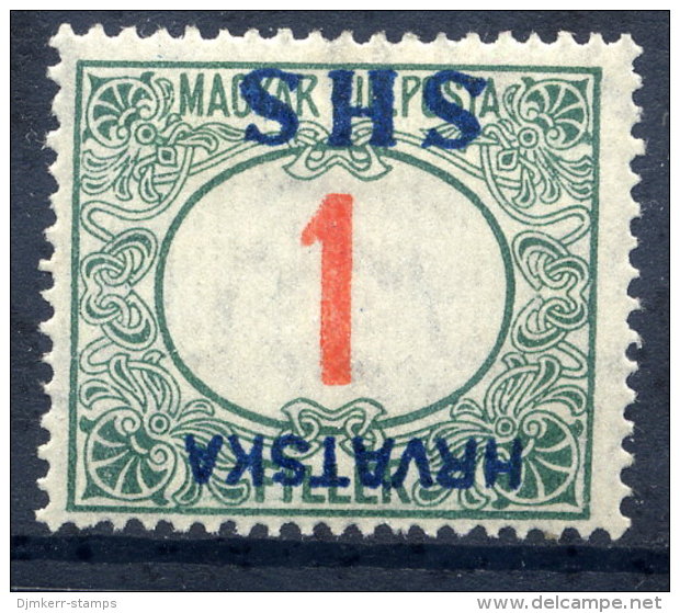 YUGOSLAVIA (SHS) 1918 Hungary Postage Due 1 F.. With Inverted Overprint LHM / *.. Michel Porto 27 - Segnatasse