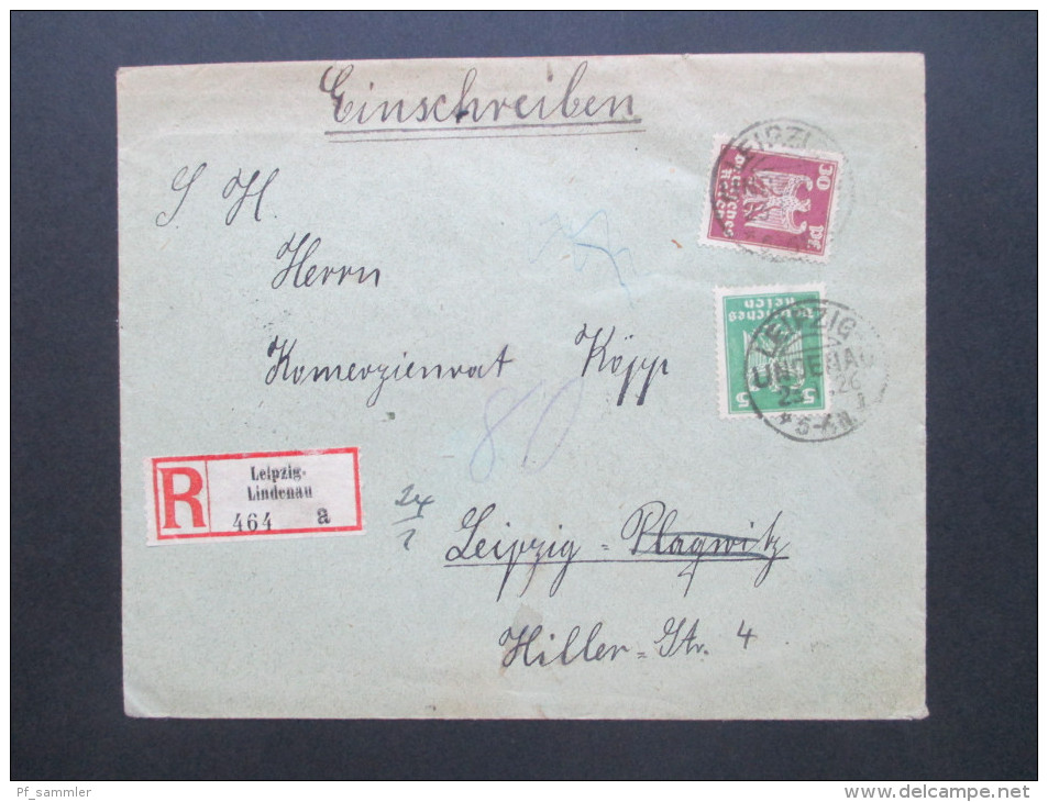 Deutsches Reich 1926 Nr. 356 Und 359 MiF KOS Leipzig Lindenau. R-Brief Leipzig Lindenau 464 A - Andere & Zonder Classificatie