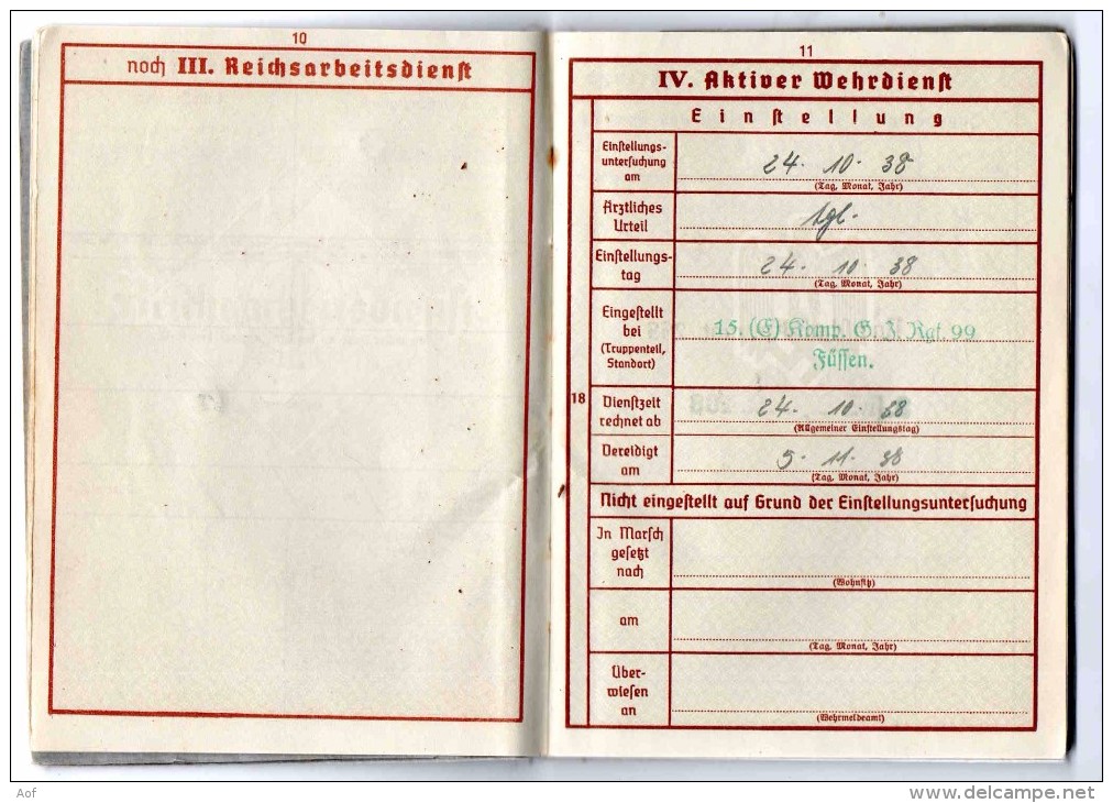WEHRPASS Allemand 1er Modèle 1936 - France Ligne Maginot Russie - Documenti