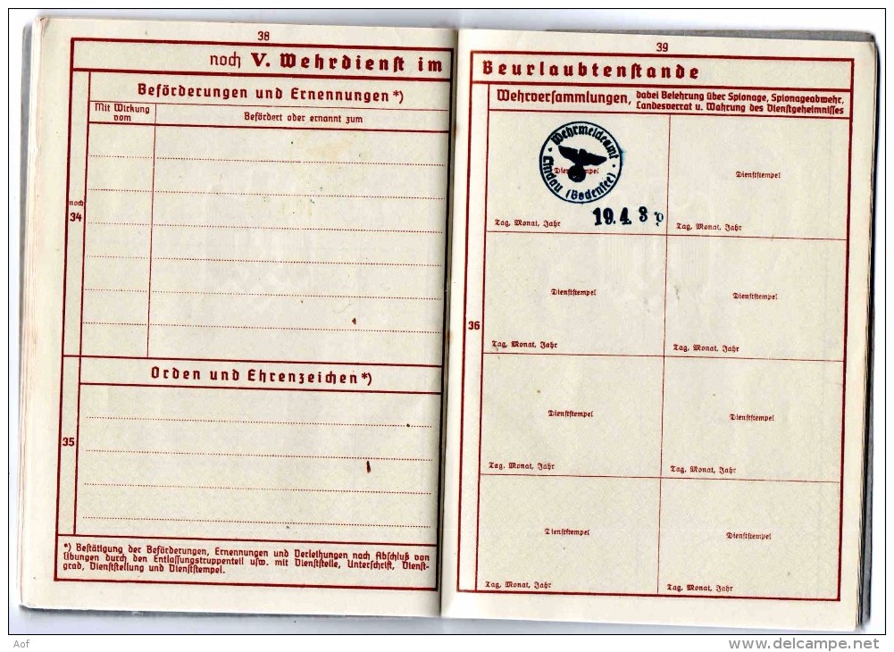 WEHRPASS allemand 1er modèle 1936 - France Ligne Maginot Russie