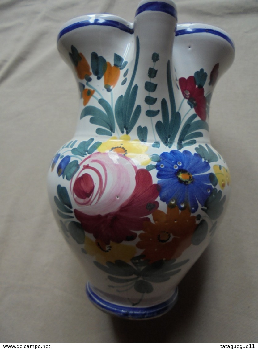 Ancien - Vase cruche avec anse en céramique 15 Italy peinte à la main