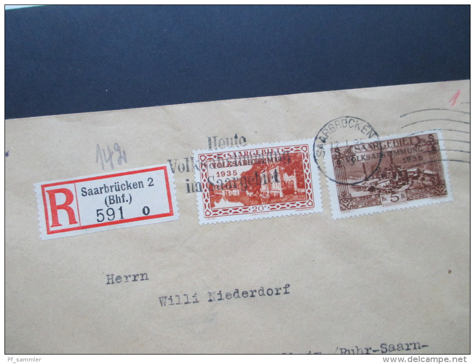 Saargebiet Volksabstimmung 13.1. 1935 Sonderstempel. Nr. 178 - 194 auf R-Briefen! Saarbrücken 2 - Mühlheim! Hoher KW!!