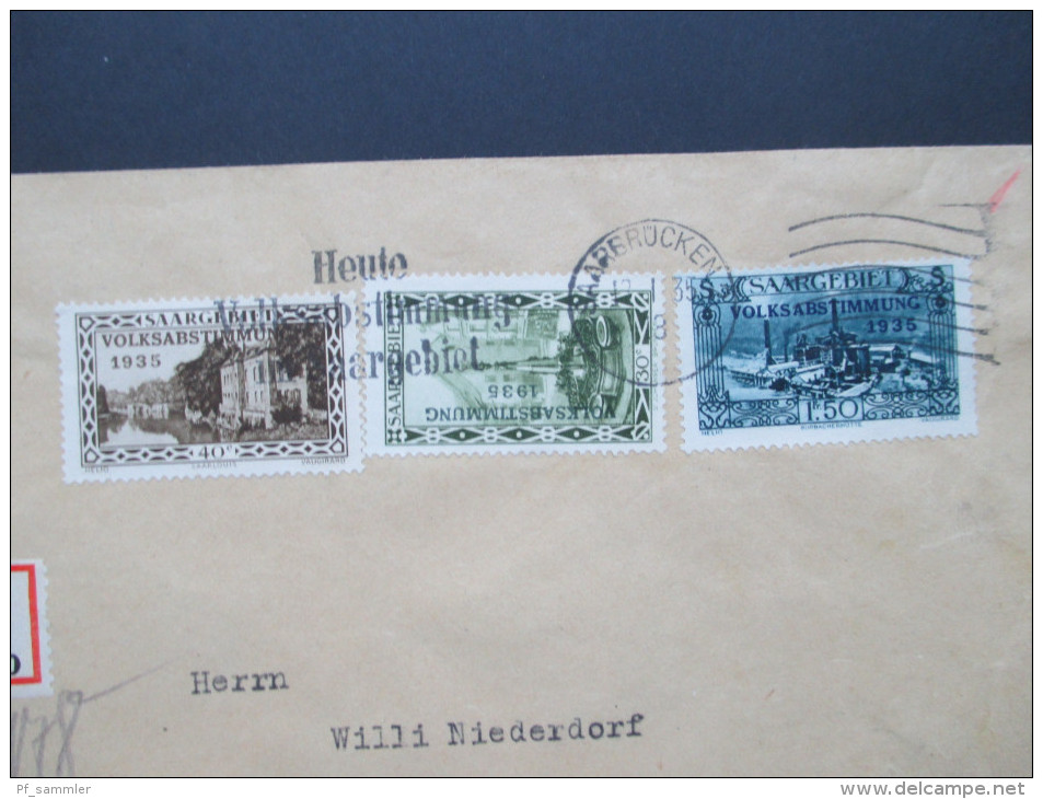 Saargebiet Volksabstimmung 13.1. 1935 Sonderstempel. Nr. 178 - 194 auf R-Briefen! Saarbrücken 2 - Mühlheim! Hoher KW!!