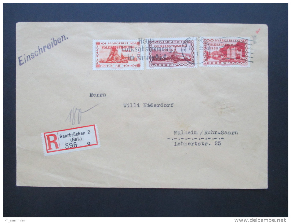 Saargebiet Volksabstimmung 13.1. 1935 Sonderstempel. Nr. 178 - 194 auf R-Briefen! Saarbrücken 2 - Mühlheim! Hoher KW!!