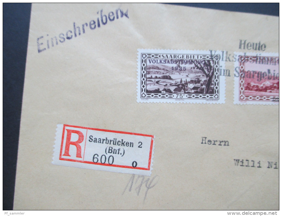 Saargebiet Volksabstimmung 13.1. 1935 Sonderstempel. Nr. 178 - 194 auf R-Briefen! Saarbrücken 2 - Mühlheim! Hoher KW!!