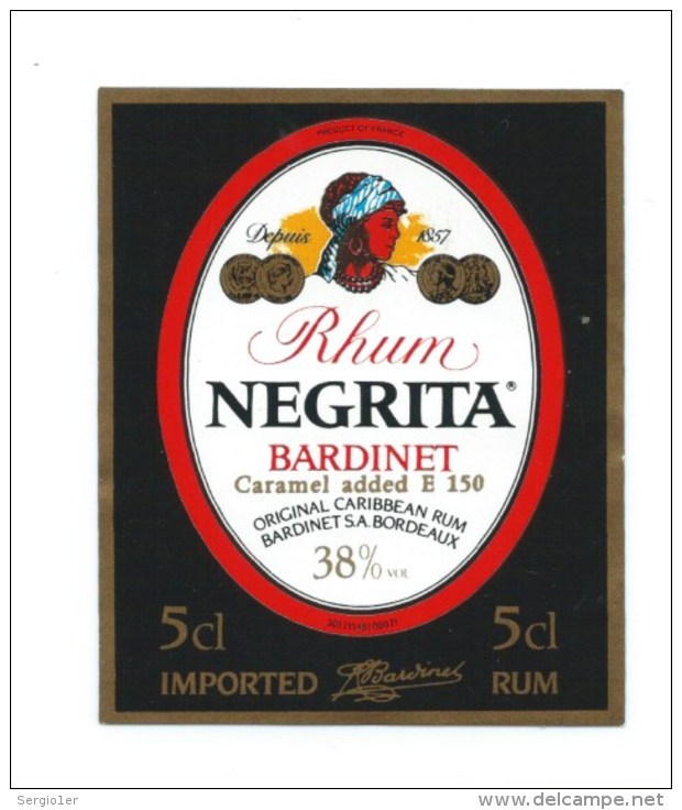 Petite Etiquette Rhum Negrita Bardinet Bordeaux  5cl - Rhum