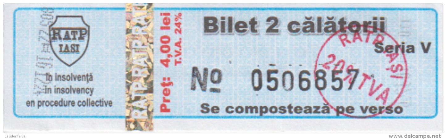 Transportation Ticket Tram Tramway Ticket 2 Travels Iasi Romania - Europe