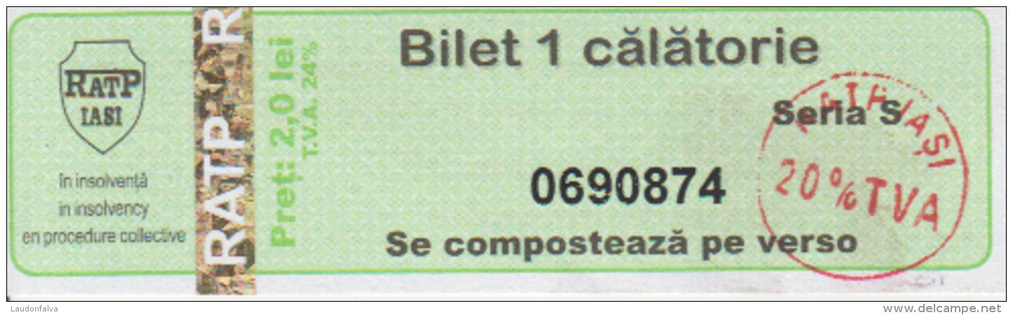 Transportation Ticket Tram Tramway Ticket 1 Travel Iasi Romania - Europe