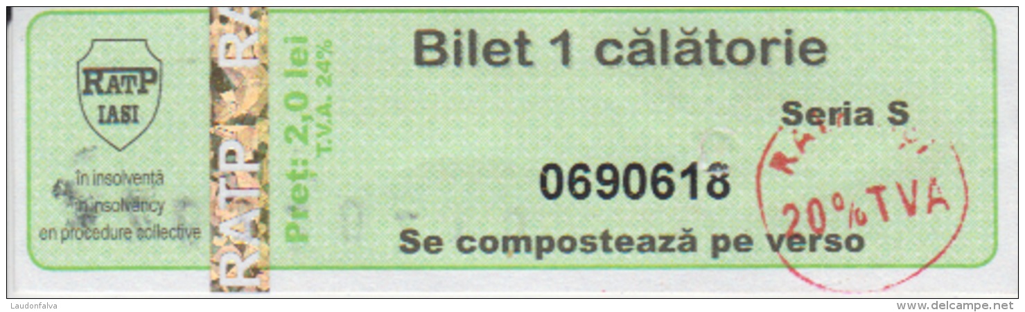 Transportation Ticket Tram Tramway Ticket 1 Travel Iasi Romania - Europe