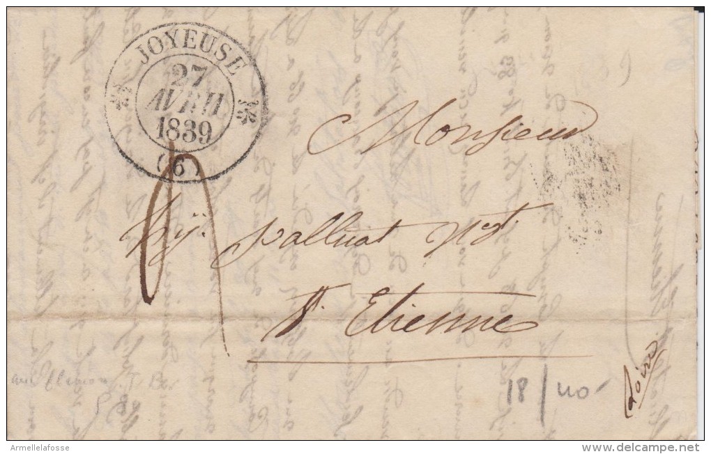 Cachet à Date De 1839 Joyeuse (Ardèche) T4 Noir Type 12 - 1801-1848: Vorläufer XIX