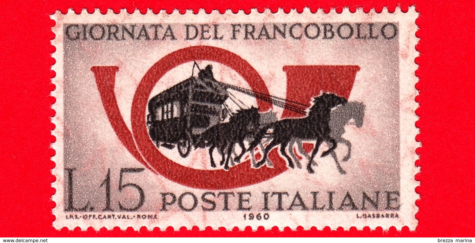 Nuovo - MNH - ITALIA - 1960 - 2ª Giornata Del Francobollo - 15 L. • Corno Di Posta E Diligenza - 1946-60: Nuevos