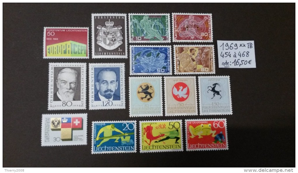 Liechtenstein Année Complète 1969 N° 454 à 468  Neuf **  TB - Annate Complete