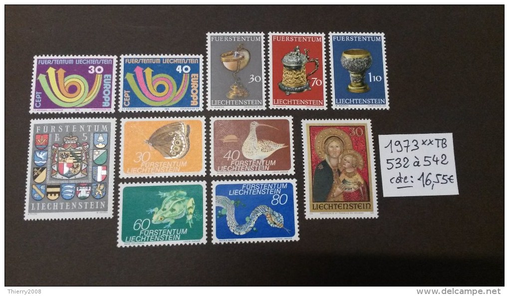 Liechtenstein Année Complète 1973 N° 532 à 542  Neuf **  TB - Annate Complete