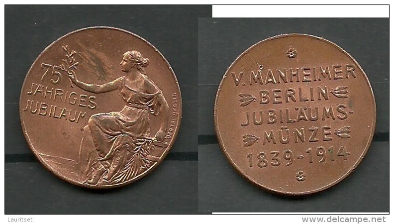 V. Manheimer Berlin 75 Jährige Jubiläumsmünze 1839-1914 - Souvenirmunten (elongated Coins)