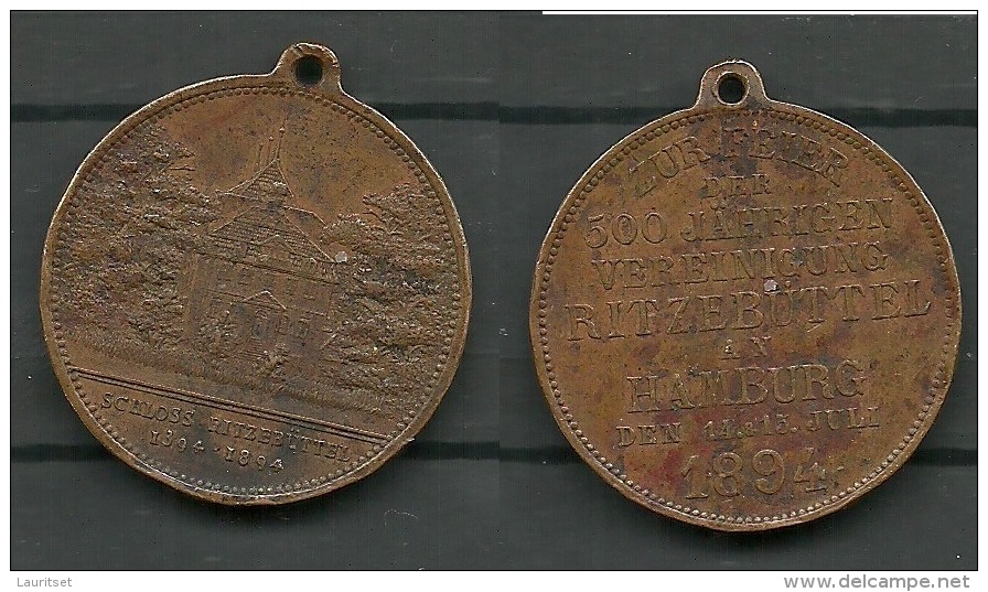 Medaille 1894 Vereinigung Rit&#x17E;ebüttel An Hamburg - Elongated Coins