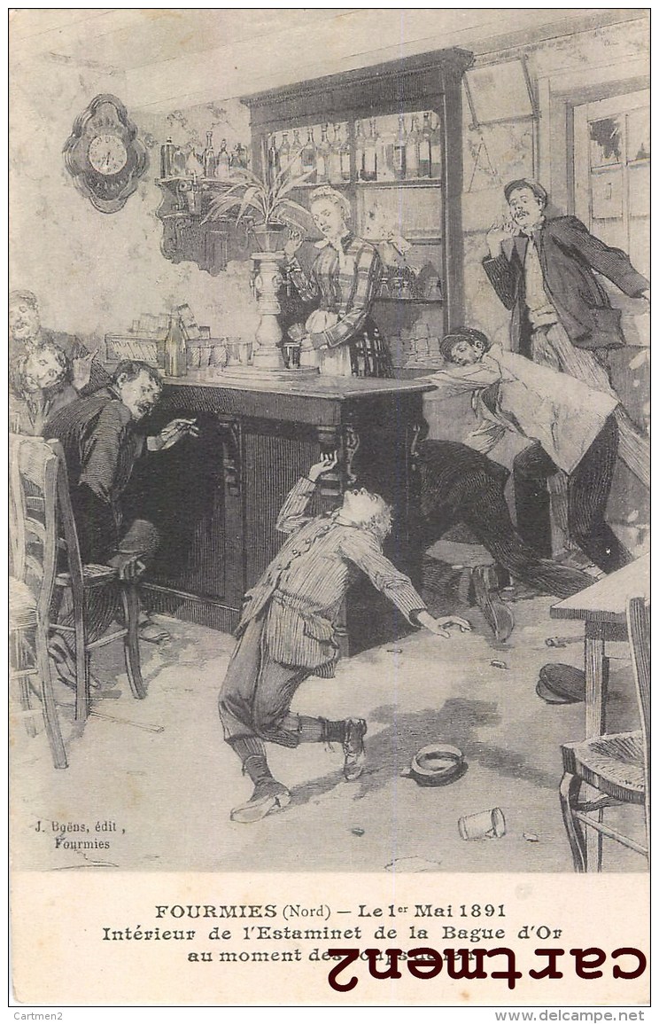 FOURMIES LE 1er MAI 1891 INTERIEUR DE L'ESTAMINET DE LA BAQUE D'OR FUSILLADE FAIT DIVERS JUSTICE 59 NORD - Fourmies