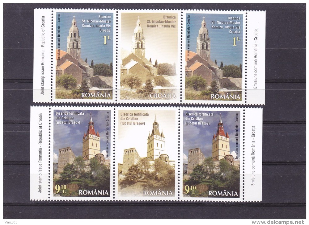 ROMANIA 2014  CHURCH BRASOV AND CROATIA,FULL SET + LABELS, MNH **. - Unused Stamps