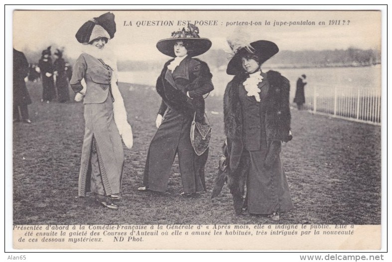 Paris Fashion Question For 1911: Will One Wear Jupe-Pantalons, Women Early Pants, C1910s Vintage Postcard - Fashion