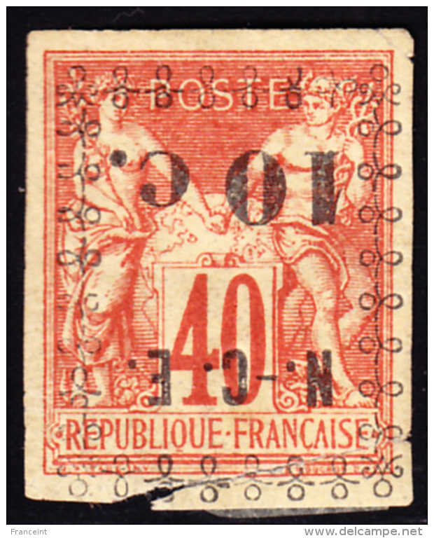 New Caledonia 1892 10c On 40c Imperf Inverted Overprint. Scott 11a. MH. Tear At Bottom Of Stamp. - Neufs