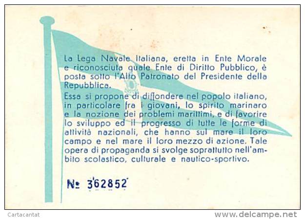 LEGA NAVALE ITALIANA - ROMA. TESSERA DI ISCRIZIONE SOCI PER L'ANNO 1970 - Altri & Non Classificati