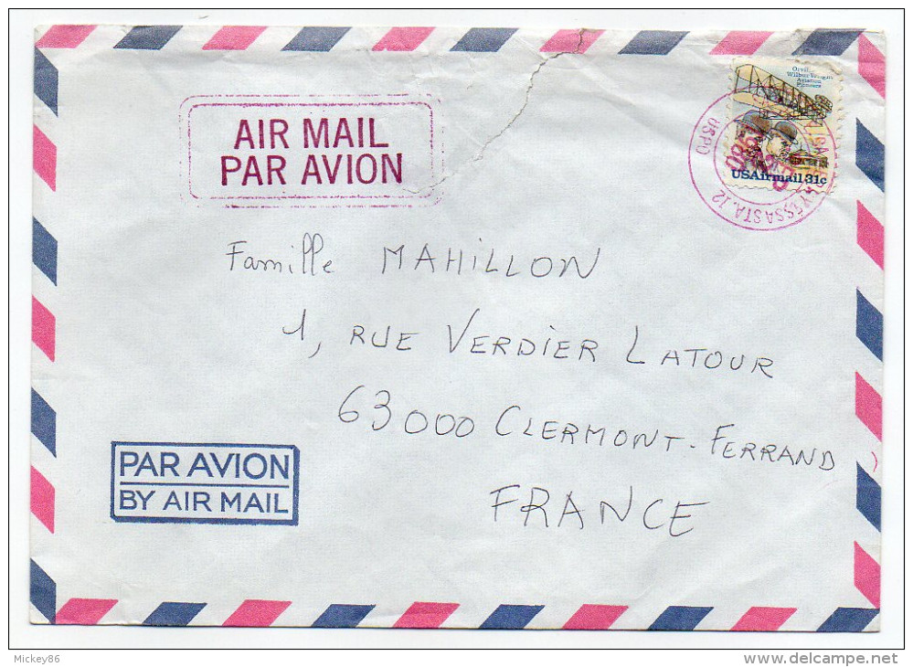 USA-1980--Lettre Pour CLERMONT-FERRAND-63 (France)--timbre Seul Sur Lettre"Aviation Pionneers"-cachet Rouge - Cartas & Documentos