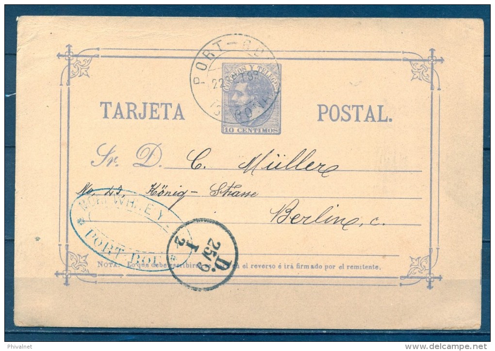 1883 , E.P. 11 , GERONA , PORT BOU , ENTERO POSTAL PRE IMPRESO AL DORSO , AGENCIA DE ADUANAS MORI WHITE & COLL - 1850-1931