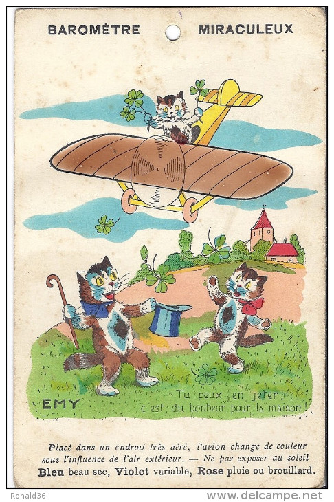 Cp Chat Chaton BAROMETRE MIRACULEUX  Avion Change De Couleur Signé EMY  ( Costume AVIATEUR   ) - Altri & Non Classificati