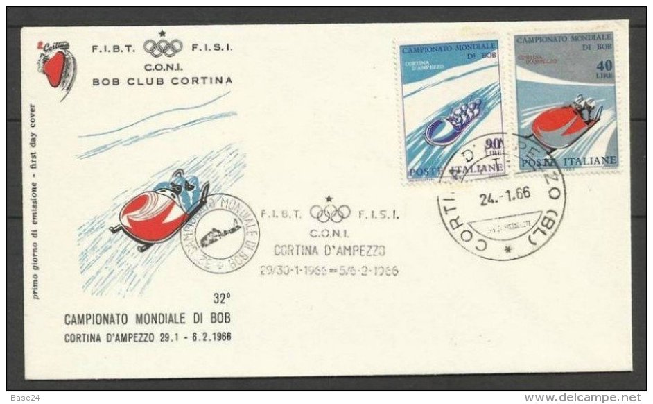 1966 Italia Italy Repubblica CAMPIONATI MONDIALI DI BOB CORTINA Busta CONI Bob Club Cortina Annullo Commemorativo - Inverno