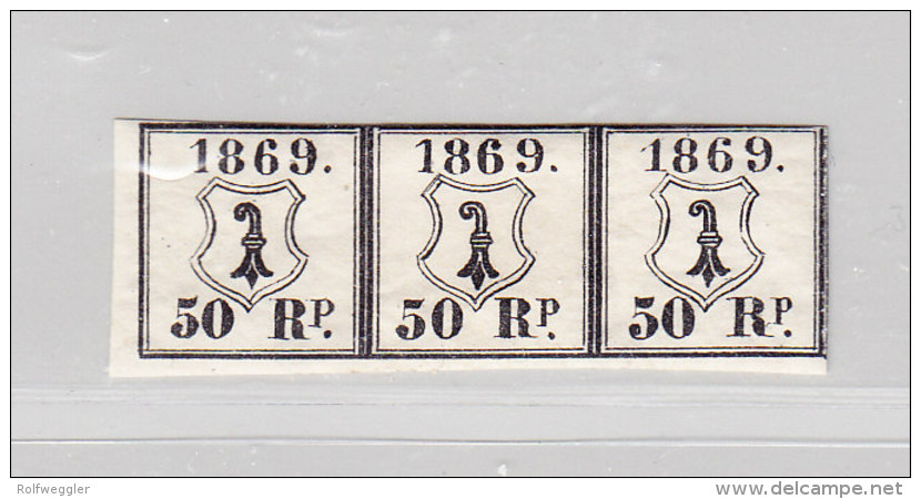 Fiscal Marken BASEL Polizei-Marken 3er-Streifen 1869 50Rp - Fiscaux