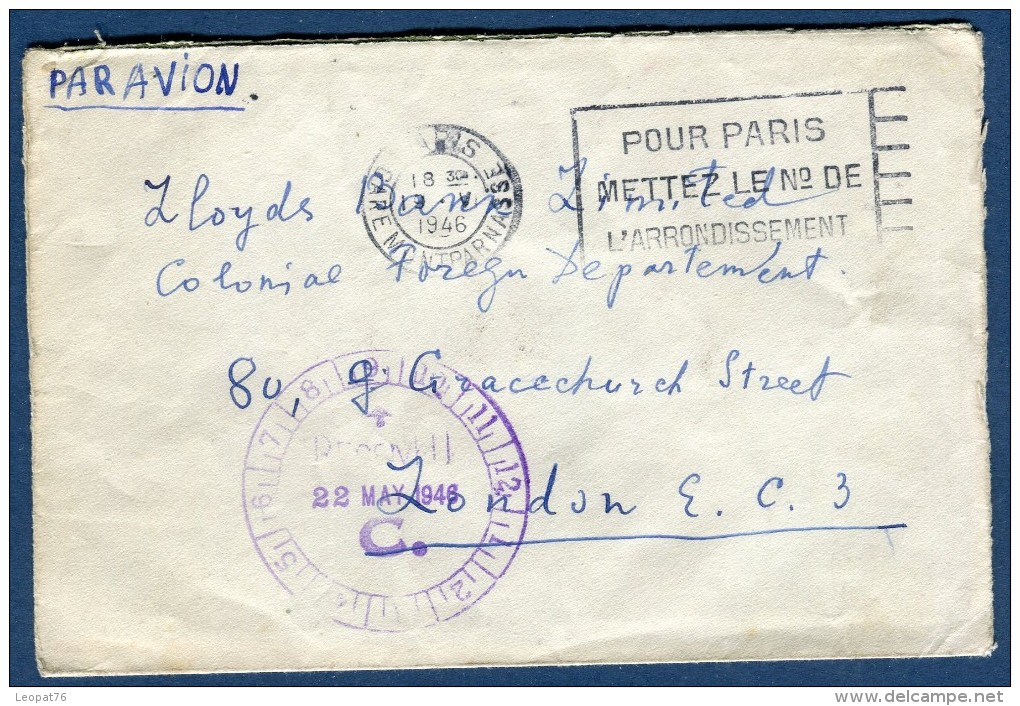 France- Enveloppe De Paris Pour Londres En 1946  Affranch. Au Verso  Voir 2 Scans   Réf. 803 - 1921-1960: Période Moderne