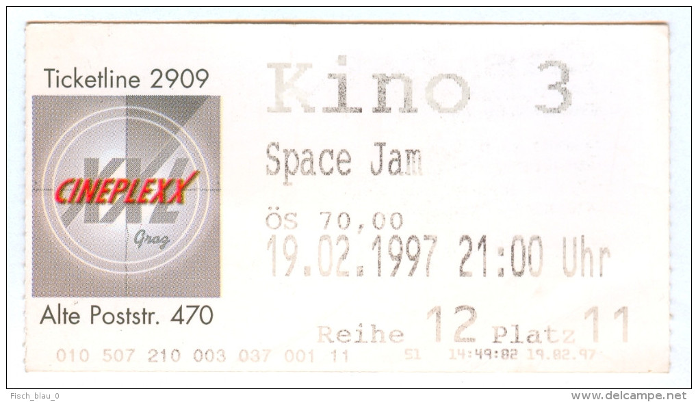 Eintrittskarte Kino "Space Jam" Michael Jordan Cineplexx Graz 1997 Film Ticket Basketball Biglietto Entrada Kaartje - Eintrittskarten