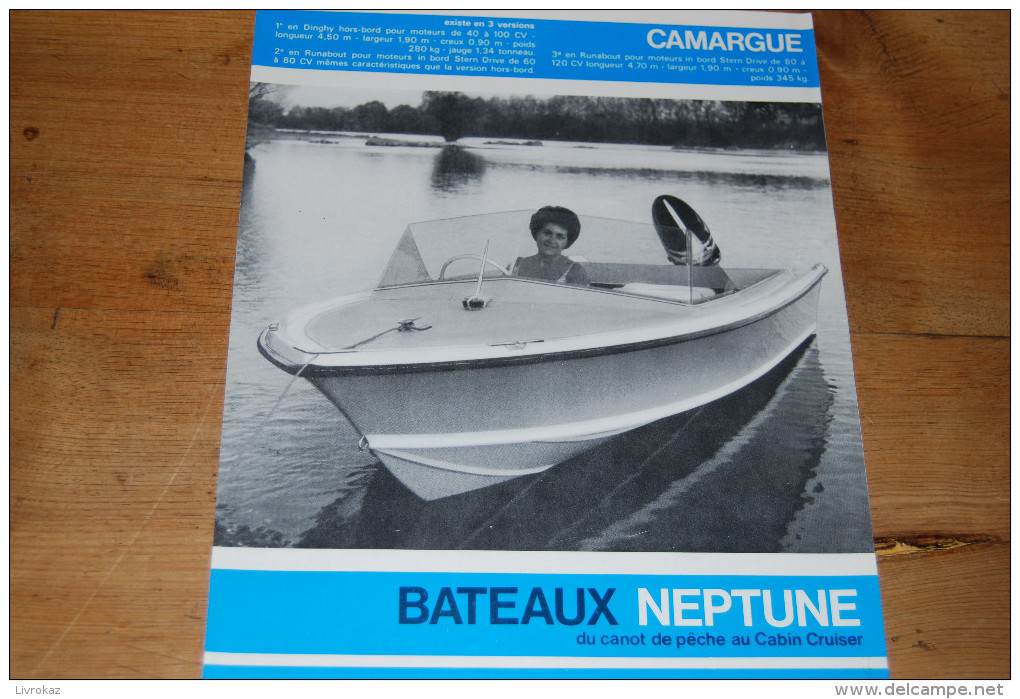 Dépliant 4 Pages Bateaux Neptune SMAP Domazan Gard, Modèle Camargue, Dinghy Hors-bord, Runabout, Photos NB - Sports & Tourisme