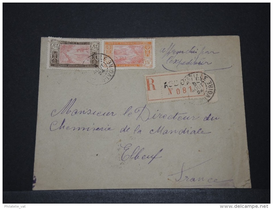 COTE D´IVOIRE - Env Recommadée Pour La France - Août 1924 - A Voir - P17846 - Storia Postale