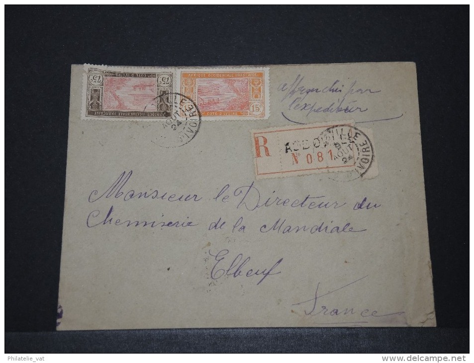 COTE D´IVOIRE - Env Recommadée Pour La France - Août 1924 - A Voir - P17846 - Lettres & Documents