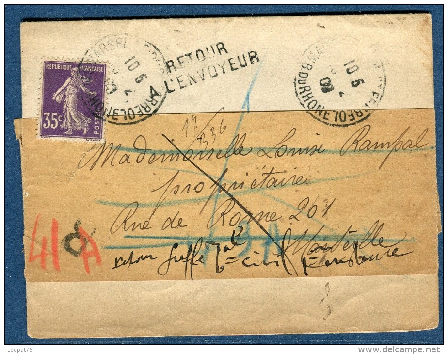 France  - Lettre ( De Tribunal) De Marseille En 1909 Et Retour -  Réf. 825 - 1877-1920: Période Semi Moderne