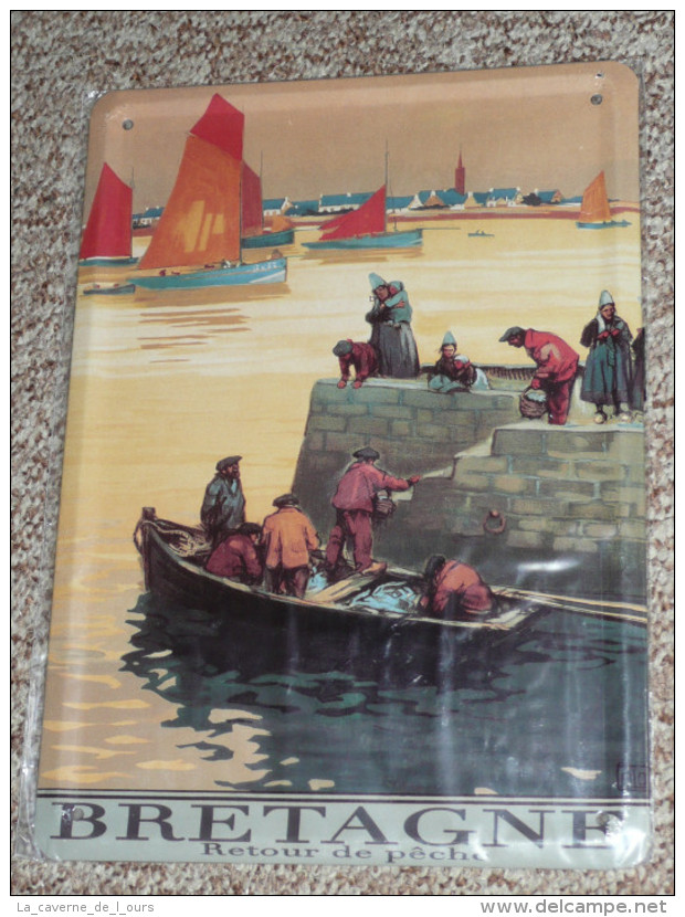 Réedition De Plaque Ancienne Touristique, Pub., Tôle Polychrome, "Bretagne, Retour De Pêche" - Blechschilder (ab 1960)