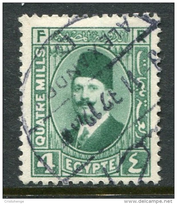 Egypt 1927-37 King Fuad I - 4m Bright Green Used (SG 153) - Usados