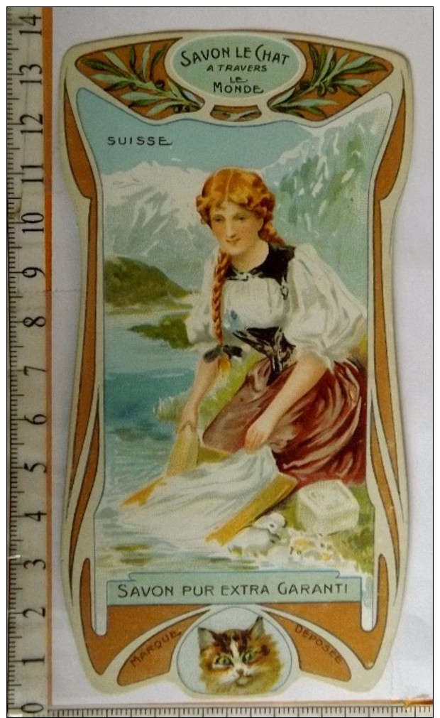 Chromo Calendrier 1904 - 1905 /  SAVON LE CHAT à Travers Le Monde / Suisse / Femme Lingère / Style Art Nouveau - Autres & Non Classés