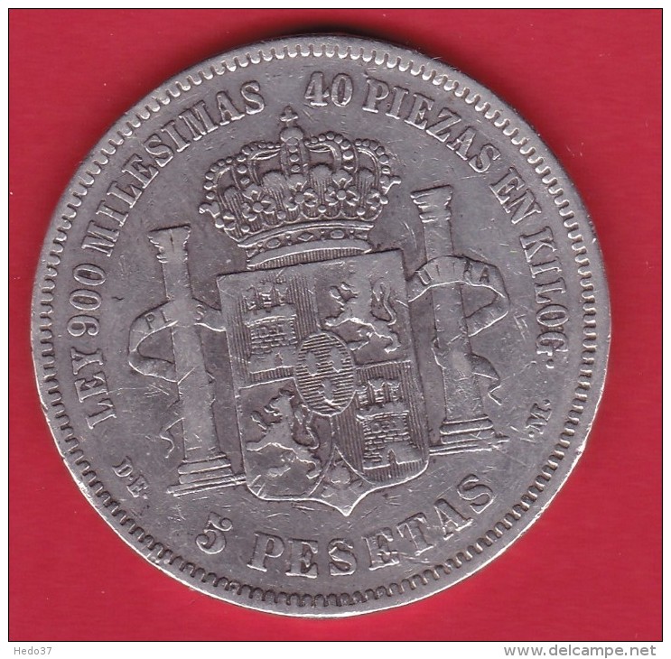 Espagne - 5 Pésétas 1875 - Alfonso XII - Argent - TB - Other & Unclassified