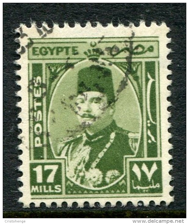 Egypt 1944-52 King Farouk - 17m Olive-green Used (SG 299) - Usados