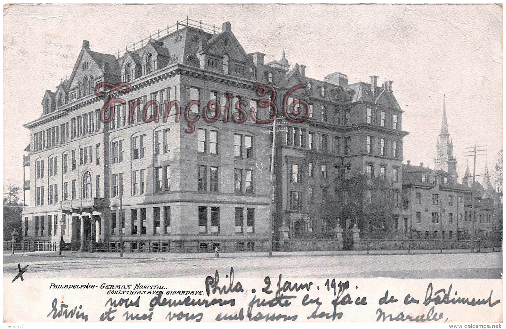 Pennsylvania - German Hospital Corinthianave Girardave 1910 - Philadelphia - 2 SCANS - Philadelphia